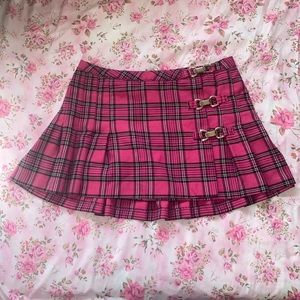 Hot pink plaid vintage street code skirt